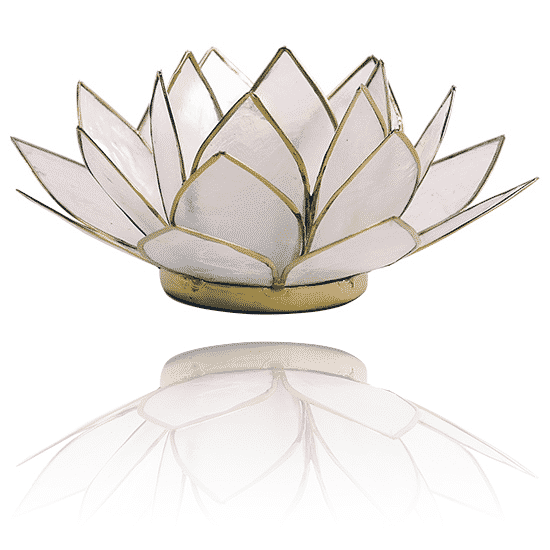 Teelichthalter - Lotusblume (atmosph-risches Licht- naturellfarbend- goldener Rand)