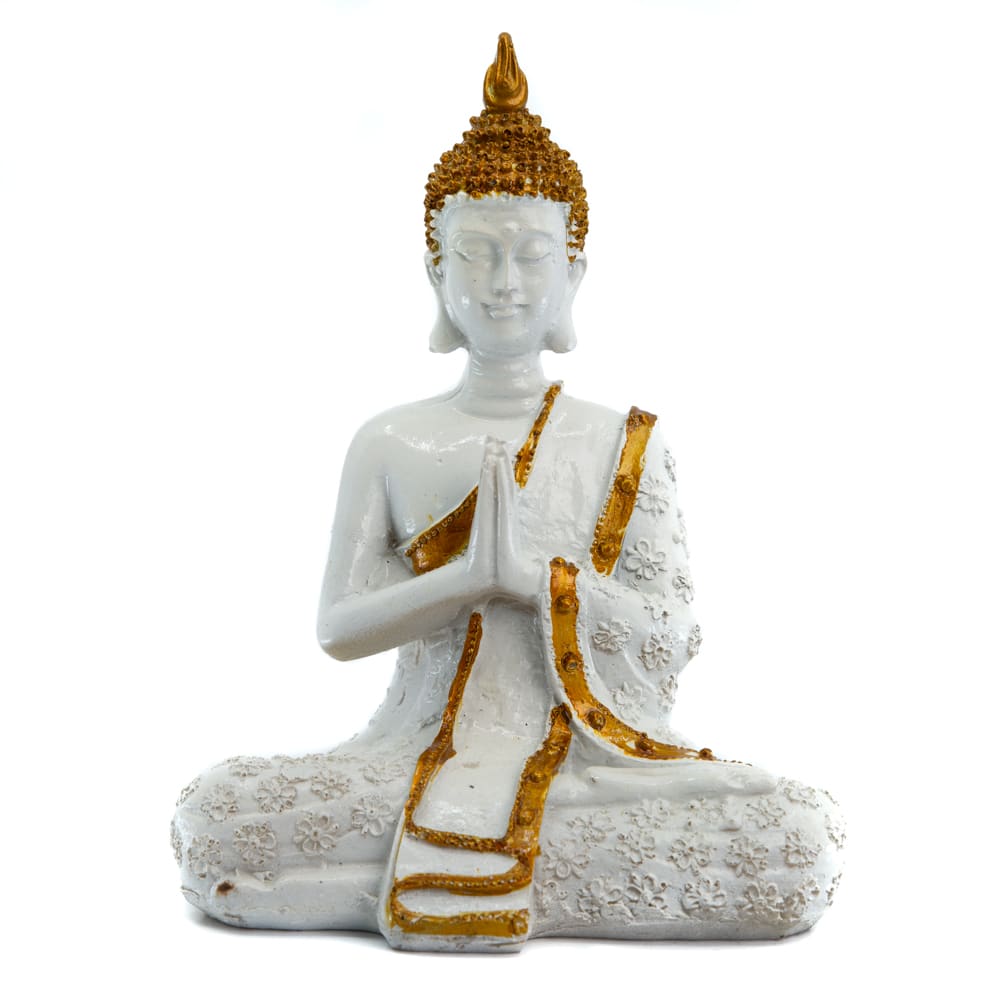 Thai Buddha Statue Meditieren Polyresin Wei- - 14 x 9 x 20 cm