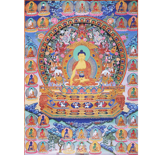 Thangka Fortpflanzung - Shakyamuni Buddha mit 35 Buddhas