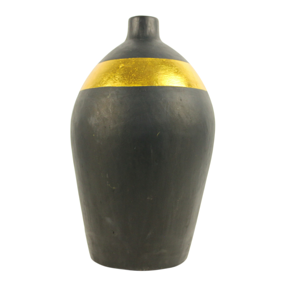 Vase aus Terrakotta Schwarz mit goldenem Band (42 x 28 x 28 cm)