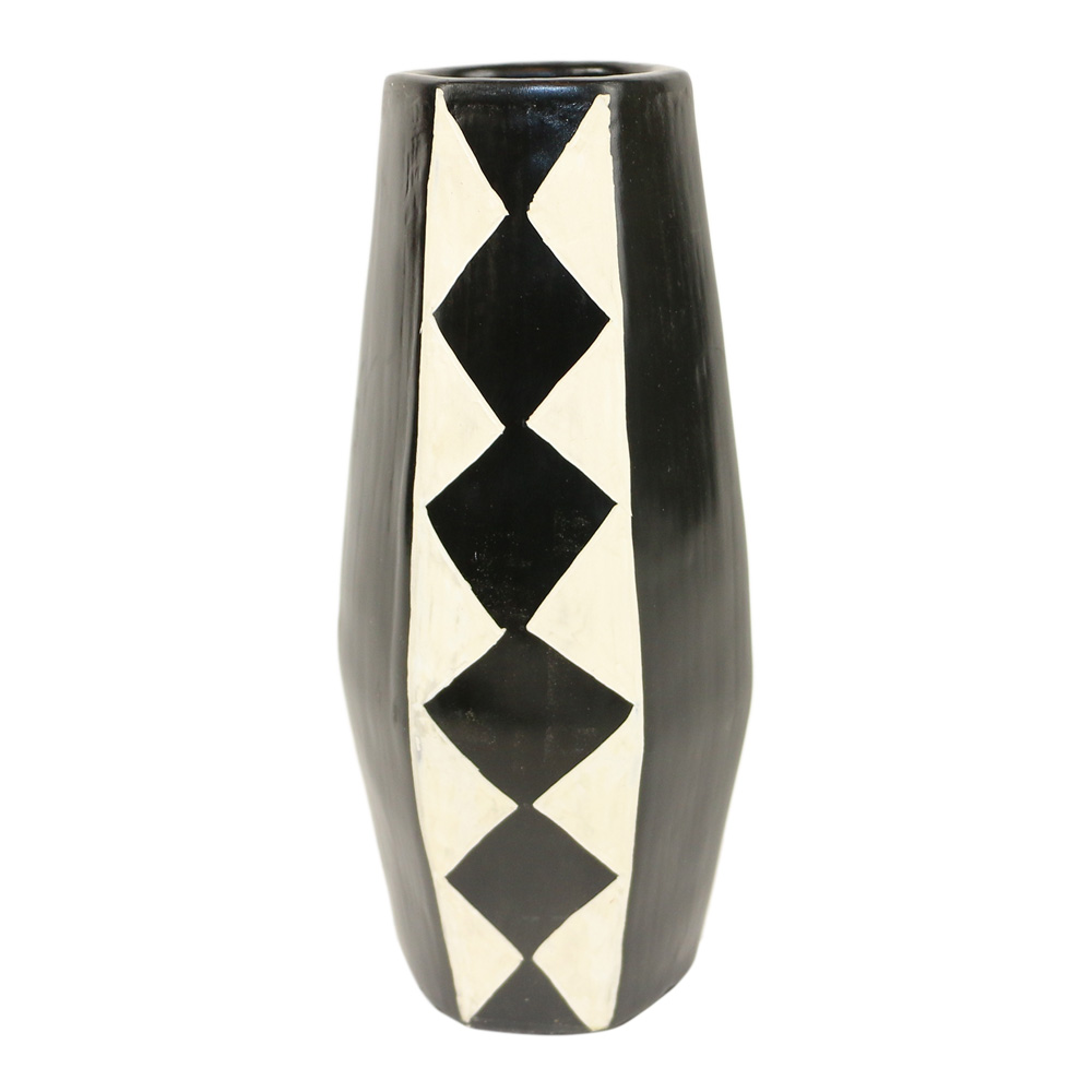 Vase aus Terrakotta Schwarz-Weiss (20 x 8 x 8 cm)