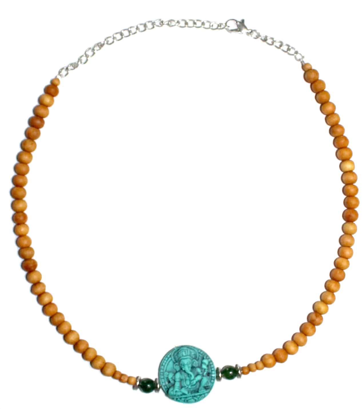 verstellbare Halskette aus Sandelholz - Ganesh (t-rkis)
