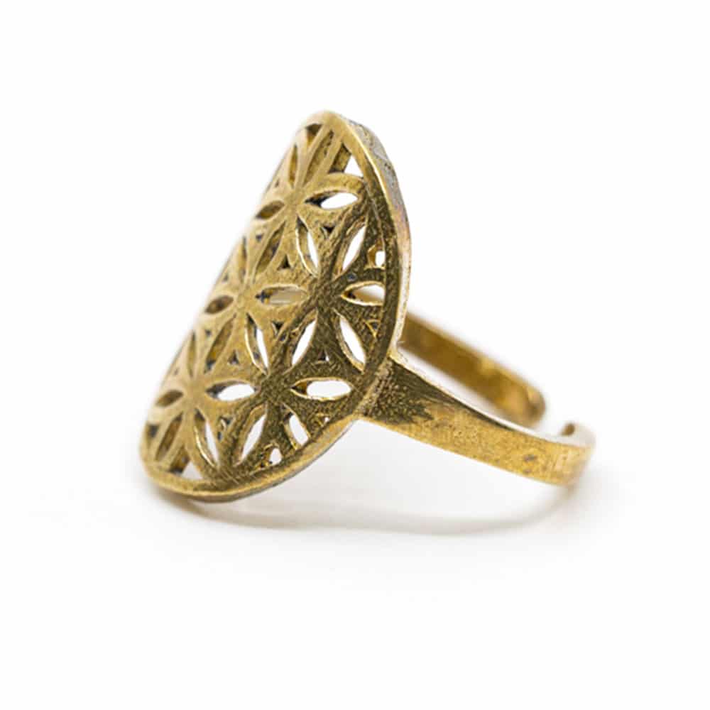 Verstellbarer Ring Blume des Lebens Gold (20 mm)