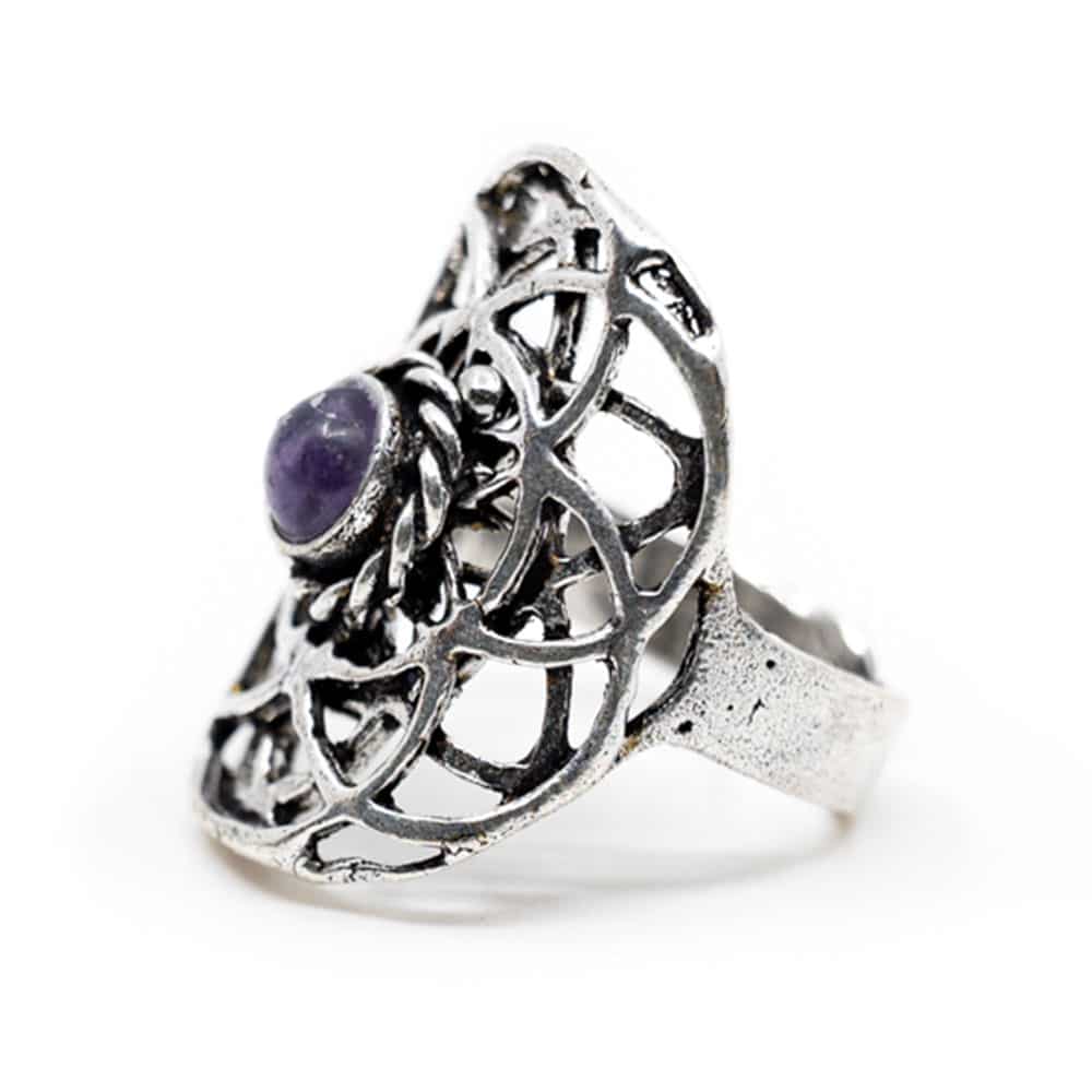 Verstellbarer Ring Seed of Life silberfarben mit Amethyst (30 mm)