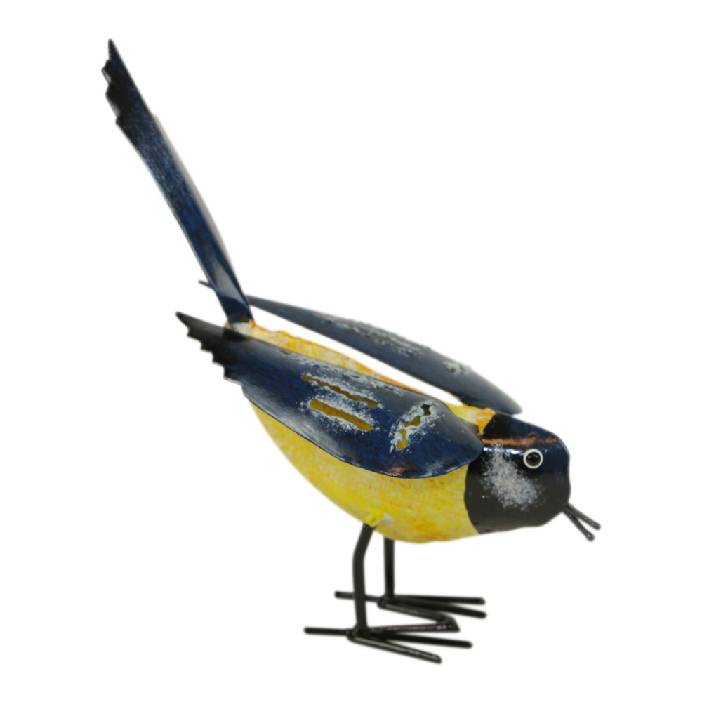 Vogel aus Metall Gelb-Blau (16 x 12 x 6 cm)