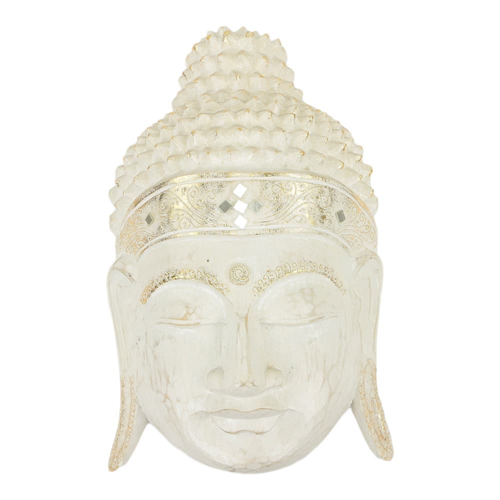 Wand Dekoration aus Holz Buddha-Maske Wei- (37 x 20 x 8 cm)