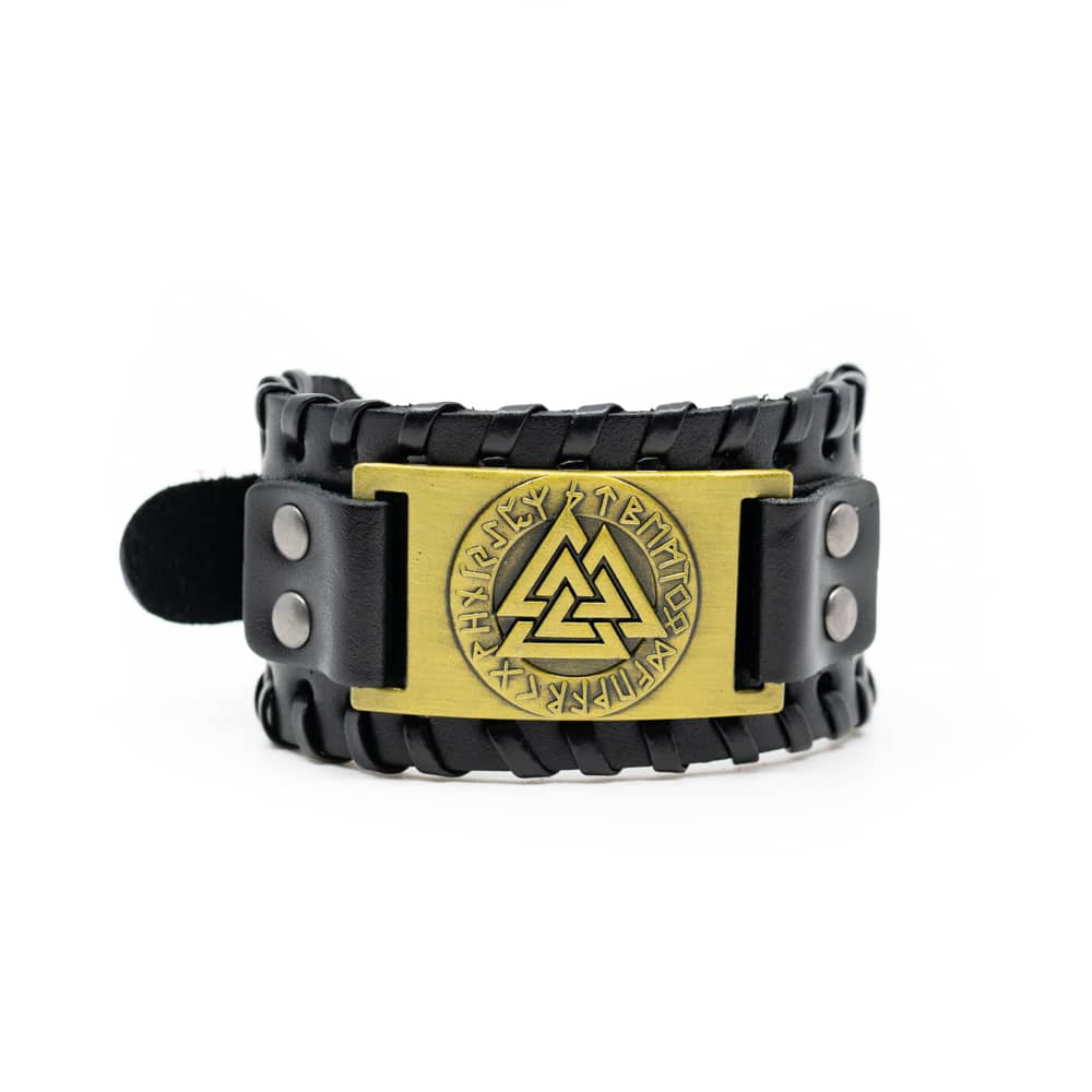 Wikinger Armband Valknut Kunstleder Verstellbar