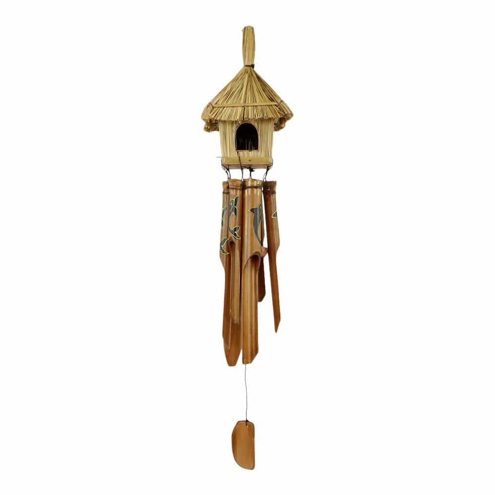 Windspiel aus Holz mit Vogelhaus quadratisch (81 x 13 cm)