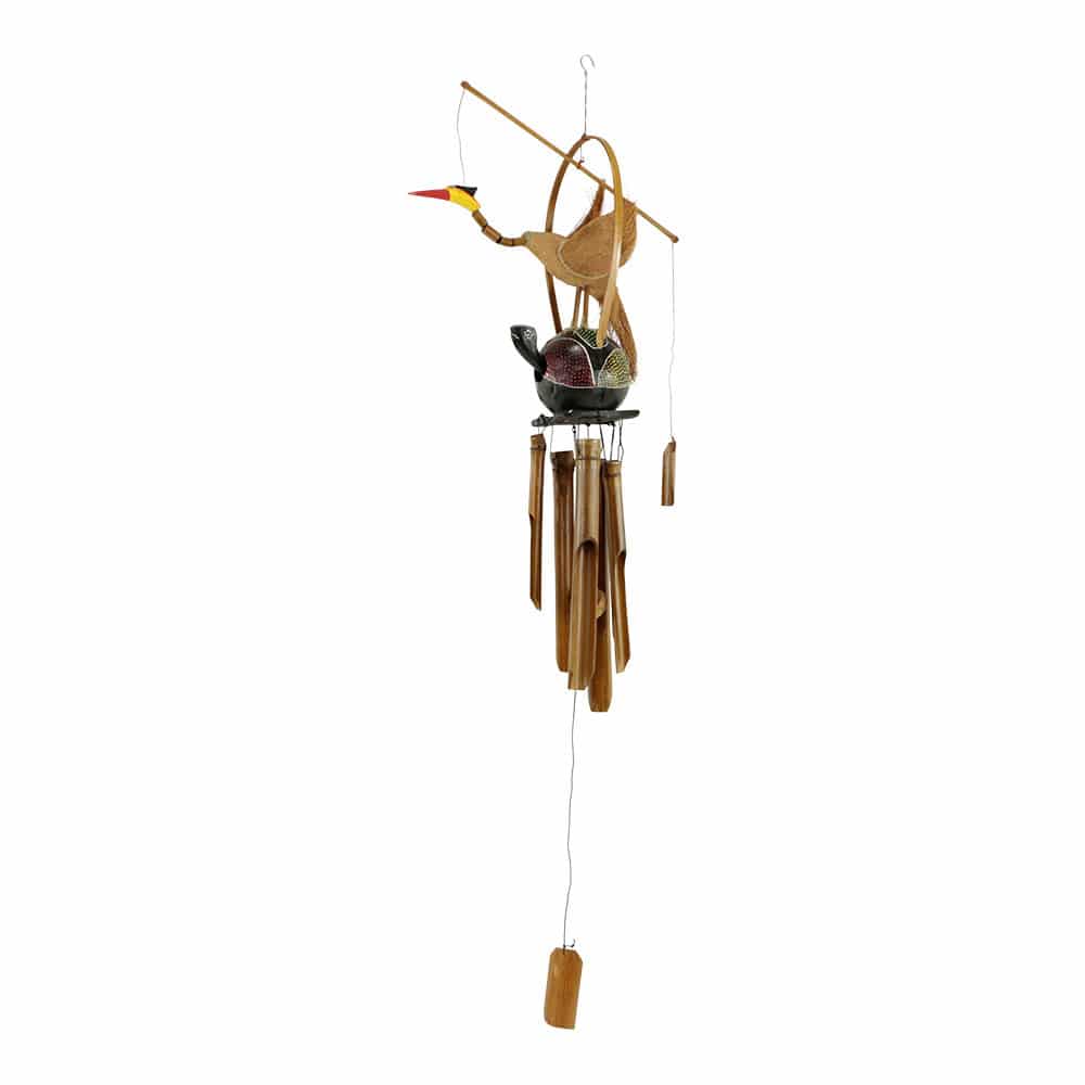 Windspiel Bambus Vogel auf Schildkr-te (114 x 38 x18 cm) unter Ton & Klang - Windspiele