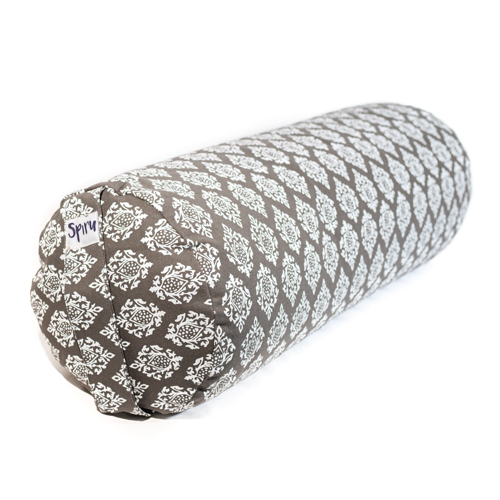 Yoga Bolster Grau Rund Baumwolle - Khari Druck - 59 x 21-5 cm