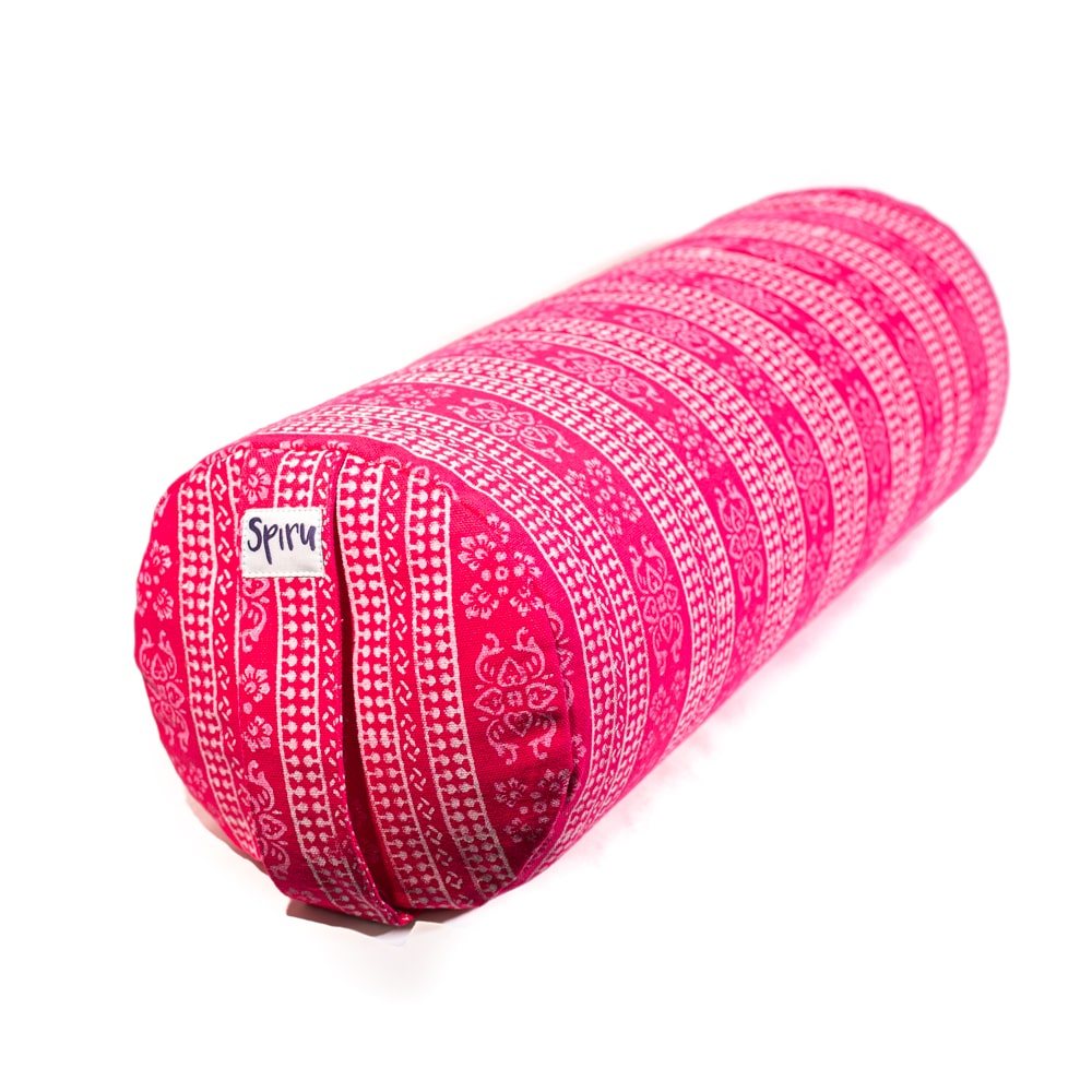 Yoga Bolster Rosa Rund Baumwolle - Blockdruck - 59 x 21-5 cm