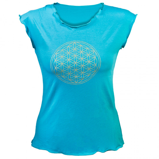 Yoga T-Shirt mit Blume des Lebens - Dunkel T-rkis L