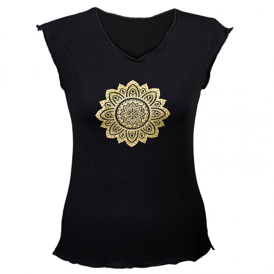 Yoga T-Shirt mit Mandala-Druck - Schwarz L
