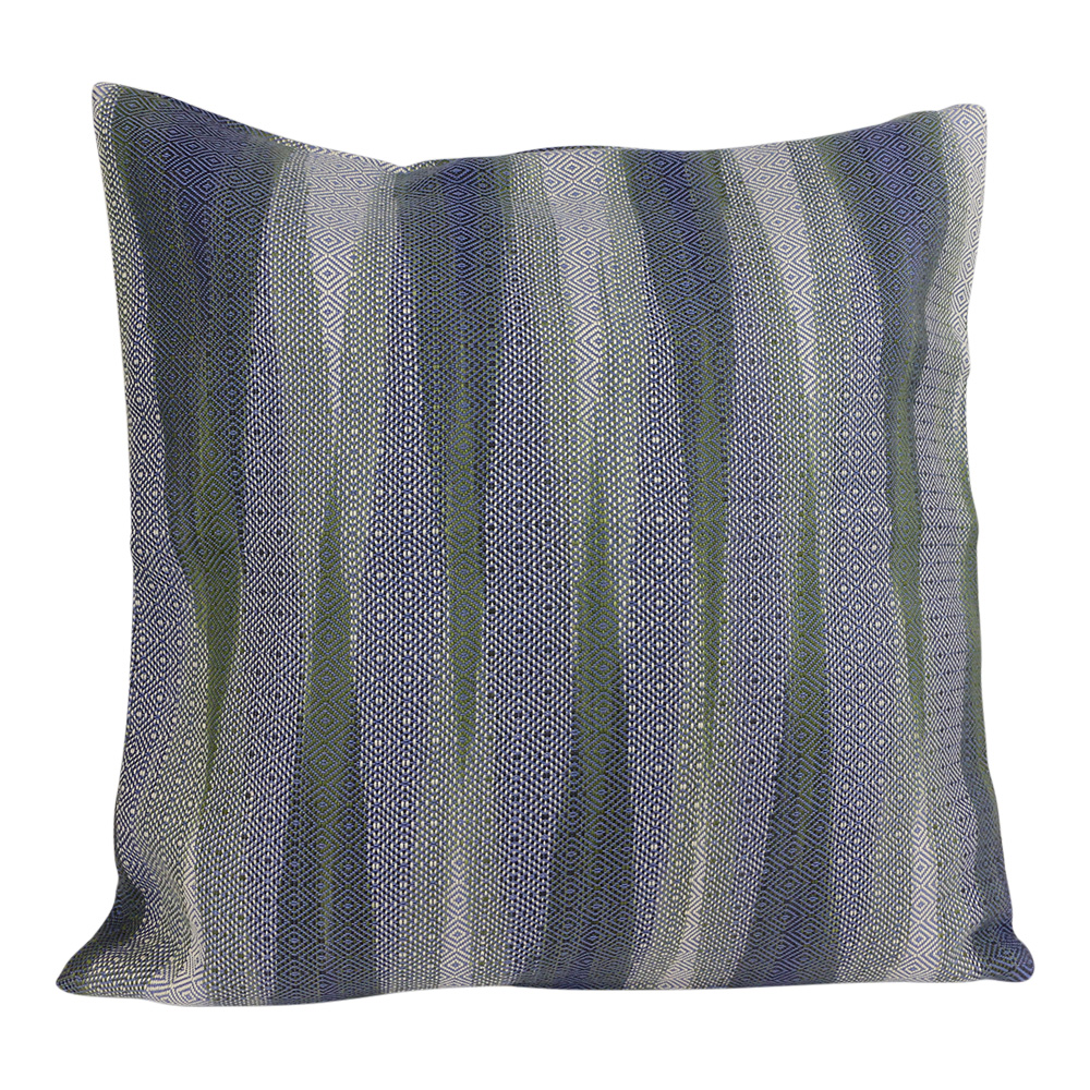 Zierkissen aus Baumwolle Ikat Grau-Blau-Gr-n (mit F-llung)